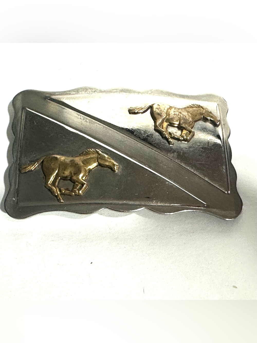 Western Belt Buckle Galloping Horses Mustangs Silver and Gold Tone Americana